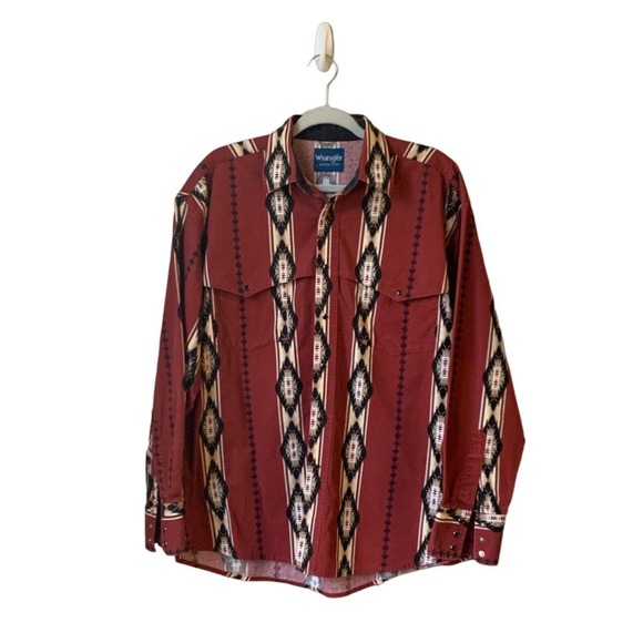 Wrangler Other - VTG Wrangler Western Black Pearl Snap Aztec Button Front Shirt Men's XL READ
